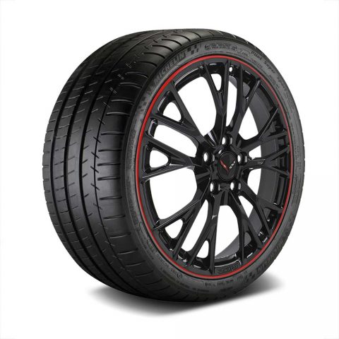 GM C7 Z06 Black w/Red Pinstripe Corvette Wheel & Michelin Tire Package